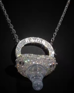 Cadena de Plata de Ley 925 con Diamantes de Imitación para Colgante de Chupete, para el Hijo Mayor, Estilo Hip Hop Rapper Bling - Product Image 1