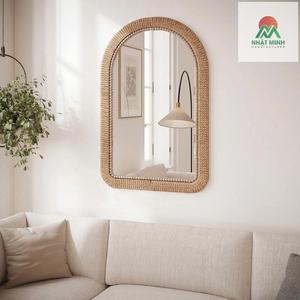 Handcrafted water hyacinth <b>mirror</b> with a curved arch shape. Durable construction. Designed for vertical <b>hanging</b>. Fully assembled - Product Image 3