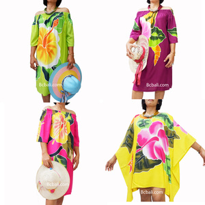 <b>Wholesale</b> Alot Daily Clothing Women Fashion Poncho Dress Rayon Hand Painting with Flower Direct From Bali <b>Batik</b> Hand Painting - Product Image 3