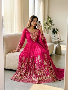 <b>Sequin</b> Crafted Faux Georgette Gown Collection With Latkan Dori Accent Micro Silk <b>Pant</b> And Embroidered Dupatta Ensemble - Product Image 5
