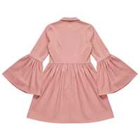Robe boutonnée en popeline rose pour femme, manches longues évasées, ourlet évasé, tenue décontractée chic, mode boutique, tenue de soirée