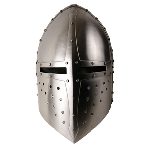 Casque de Chevalier Médiéval Antique Européen en Fer Poli Plaqué Argent avec Sangle en Cuir, pour Cosplay et Tenue Renaissance, Prêt à Porter - Product Image 4