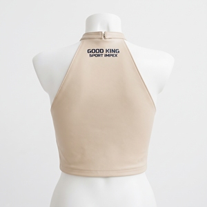 Top Corto de Cuero Crema con Cuello Halter para Mujer, Azul Marino, Estampado de Ondas Abstractas, Espalda Descubierta, Bralette Corto, Logotipo Personalizado, Marca Privada - Product Image 2