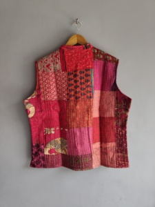 Chaleco bohemio de algodón con patchwork para mujer, cuello en V, sin mangas, acolchado, con bolsillos, ropa exterior ecológica, regalo para ella. - Product Image 6