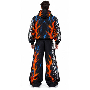 Conjunto Deportivo de Alta Calidad con Estampado de Águila en Llamas, Sudadera con Capucha y Cierre Completo, Pantalones Holgados con Bolsillos Laterales - Product Image 5