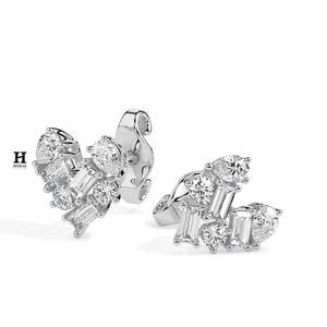 Pendientes de Diamantes de Laboratorio en Forma de Corazón de Lujo, Pendientes de Diamantes CVD con Corte Baguette y Pera Multiforma, Joyería Fina de Oro Sólido - Product Image 1