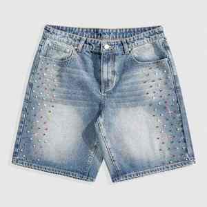 Shorts en jean vintage personnalisés pour homme – Été, décontracté, taille mi-haute, respirant, séchage rapide, 100 % coton, bords bruts, fermeture éclair et décoration strass - Product Image 4