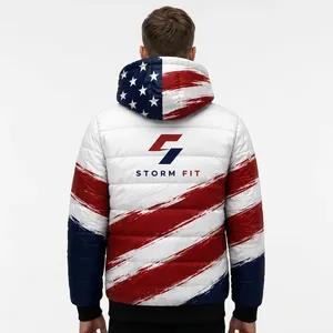 Chaqueta Acolchada con Capucha para Hombre Storm Fit, Estampado de Bandera Americana, Cortavientos, Deportiva, Cierre de Cremallera, 100% Poliéster, Corte Regular - Product Image 3