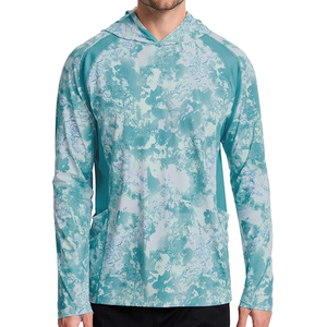 Men's Light <b>Blue</b> <b>Long</b> <b>Sleeve</b> Hooded UPF 50 Quick Dry Fishing Shirt Printed Pullover <b>Top</b> - Product Image 1