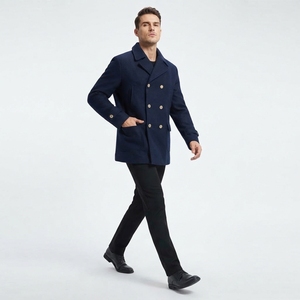 <b>Men's</b> Wool <b>Double</b> <b>Breasted</b> Peacoat Notched Lapel High Quality Solid Color Woolen Pea Coat Male Casual Wear - Product Image 2