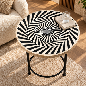 Optical Round Centre <b>Table</b> with Resin Inlay | MDF Top <b>Black</b> Iron Frame Modern Artistic Luxury Designer <b>Living</b> <b>Room</b> Accent - Product Image 5