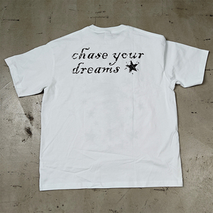 T-shirt décontracté en coton blanc à col rond et manches courtes pour homme, imprimé lettres et motif étoilé - Product Image 2