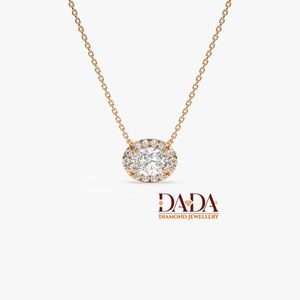 Collier Pendentif Halo Diamant Ovale Contemporain, Collier Charme Solitaire pour Femme, Chaîne Fine en Or, Bijou Tendance Quotidien - Product Image 5