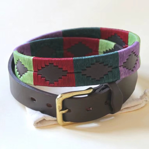 Ceinture de polo sportive brodée, design argentin formel et coloré, avec boucle en acier, ceinture en cuir véritable gaufrée avec logo personnalisé - Product Image 1