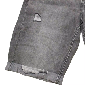 Men’s Grey Distressed Denim Shorts Rolled Hem Loose Fit Knee Length Baggy Jean Shorts Casual Streetwear Summer Fashion - Product Image 3