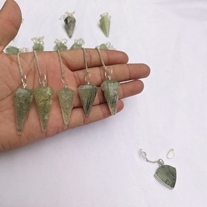 Pendule en cristal de préhnite artisanal |   Détecteur de pierres précieuses haut de gamme sur le thème du Bouddhisme pour les boutiques de métaphysique et l'exportation - Product Image 1
