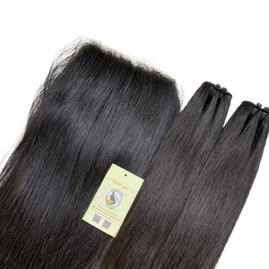 100% Cutículas de cabello vietnamita crudo alineadas mechones negros rectos naturales Swiss 5x5 6x6 HD cierre cabello humano de encaje - Product Image 1