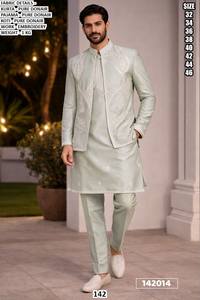 Conjunto de Kurta Largo para Hombre, Estilo Tradicional Shadow Royal, Bordado Bandhani, Suave, para Bodas, Fiestas y Diwali - Product Image 4