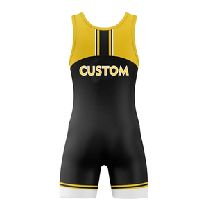 Singlet de Lucha Personalizado para Hombre, Negro y Amarillo, Sublimado, Absorbente de Humedad, Estilo Tank Ajustado, para Todas las Temporadas, Ropa Deportiva para Adultos - Product Image 2