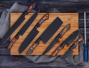 Ensemble de 7 couteaux en acier inoxydable avec manches en bois, couteaux de chef tranchants, ambidextres, à bord droit, en acier Damas fait main 67 - Product Image 2