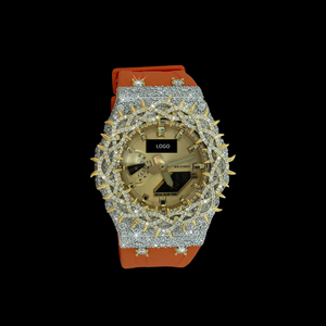 Montre de luxe GA2100 Premium avec lunette sertie de pierres, bracelet en cuir, mouvement numérique, verre saphir, alarme, inspirée de la CasiOak, entièrement en métal - Product Image 2