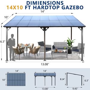 Pergola a Muro in Metallo 10x14 per Esterni, Tettoia Resistente per Patio e Terrazze, Gazebo con Tenda per Giardino - Product Image 4