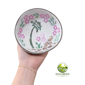 Bol en noix de coco écologique fait à la main avec motif mosaïque floral pour le petit-déjeuner, la salade, le dessert, la décoration de la cuisine et de la table - Product Image 3