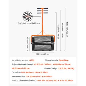 Épandeur de tourbe et de compost de jardin large de 24 pouces avec poignée en T, 3 hauteurs réglables, en acier thermolaqué, pour engrais - Product Image 4