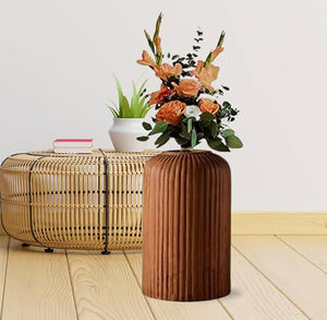 Vase à fleurs décoratif en bois 100% naturel pour la décoration de la maison, vase à fleurs en bois avec logo personnalisé pour les hôtels - Product Image 3