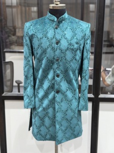 Turquoise Blue Sequin Geometric Pattern Designer Indo Western Sherwani for <b>Men</b> Luxury Wedding Groom <b>Kurta</b> Set Festive Party - Product Image 4