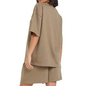 Conjunto de camiseta y pantalones cortos extragrandes para mujer, informal, de algodón, de verano, de dos piezas, ropa de estar por casa, venta al por mayor, OEM, personalizado - Product Image 4