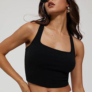 Camiseta sin mangas básica para mujer, cuello alto, acanalada, corte ajustado, chaleco de verano - Product Image 2