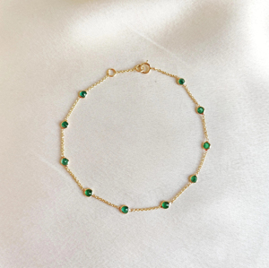 High Quality Trendy Natural Emerald Gemstone Bezel Setting 925 Silver Gold Plated Minimalist Chain <b>Adjustable</b> Wedding <b>Bracelet</b> - Product Image 1