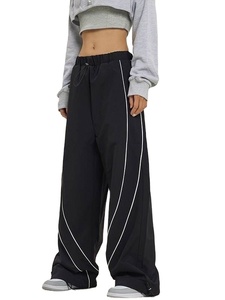 Customized Women Wide Leg Sporty Piping <b>Jogger</b> Pants Baggy Parachute Stripe <b>Nylon</b> Striped Plain Dyed Casual <b>Jogger</b> Pants - Product Image 1