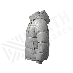 Hooded Quilted Waterproof <b>Bubble</b> Jacket Black Full Sleeve Winter Windproof Cotton Shell Knitted Fabric Polyester Filling Stand - Product Image 3