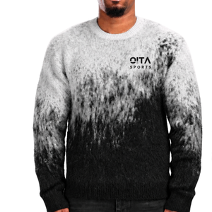 Pull en maille dégradé noir et blanc pour homme, col rond, manches longues, personnalisé, style streetwear décontracté, mode hiver, vente en gros - Product Image 1