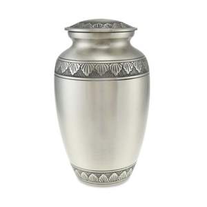 Handcrafted Pewter Finish Metal Cremation Urn for Human Ashes - Elegant Floral Engraved <b>Large</b> Funeral <b>Memorial</b> Urn for Adults - Product Image 2