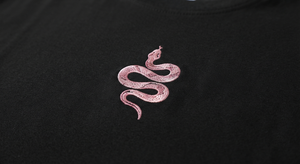 Black Embroidered Snake Graphic <b>Men</b> T Shirt 100% Cotton O Neck Short Sleeve Streetwear Tee Custom Logo - Product Image 5