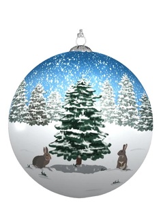 Adorno Navideño de Papel Maché Hecho a Mano, Escena de Bosque Nevado, Conejos, Pinos, Estilo Floral, Impresión Tricolor, Tradicional - Product Image 6