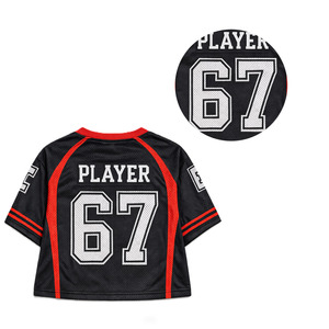 Camiseta Corta de Malla para Mujer, Estilo Fútbol Americano, Manga Raglán, Detalle de Rayas, Nombre y Número Personalizables, Ropa Deportiva, Fabricante OEM ODM - Product Image 2