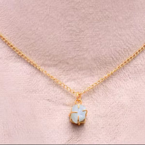 Collar con Colgante de Aguamarina Natural, Piedra de Nacimiento de Marzo, Diseño Étnico Vintage Personalizado, Plata de Ley 925, Chapado en Oro de 14K - Product Image 1