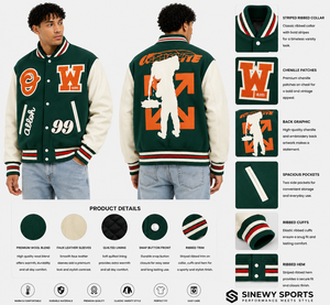 Veste de sport SINEWY pour homme, style varsity, mélange de laine, manches en simili cuir, doublure matelassée, fermeture à boutons pression, style vintage - Product Image 1