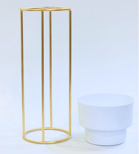 Support de plante moderne en métal blanc doré sur pied avec pot, jardinière décorative intérieure/extérieure pour salon, chambre, bureau - Product Image 2