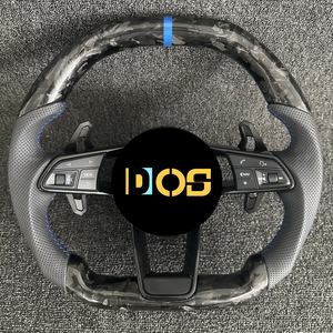 Volant en cuir véritable noir personnalisé DOS avec bande blanche semi-perforée pour <span class=keywords><strong>Audi</strong></span> A1 A3 A4 A5 A6 A7 S/<span class=keywords><strong>RS</strong></span> Q3 Q5 Q7 - Product Image 3