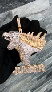 Collier Pendentif Dinosaure Hip Hop Moissanite Iced Out Plaqué Or avec Chaîne Corde Diamantée pour Mariage, Fête, Cadeau - Product Image 4