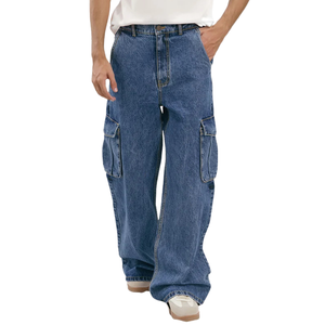 Pantalones vaqueros casuales de algodón para hombre, corte acampanado, con bolsillos laterales, cierre de botones, pierna ancha, tiro medio, lavado frontal, venta al por mayor - Product Image 1