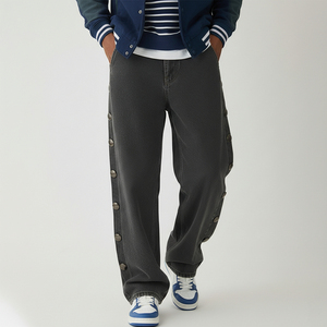 OEM Customized High End Black Vintage Winter Hip Hop <b>Embroidered</b> <b>Jeans</b> Men's Loose Straight Leg New Autumn Washed Stretch Casual - Product Image 4