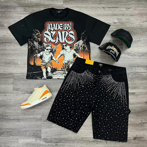 Ensemble Homme Automne 2026 : T-shirt Imprimé Style Super Street Américain et Short en Polaire Délavé Respirant Style Hip-Hop Décontracté - Product Image 3