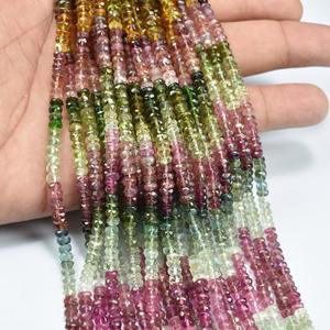 Natural Multi Tourmaline Faceted Rondelle Gemstone Beads Strands 4-4.5mm Tourmaline Beads <b>String</b> Wholesale Loose Gemstone Beads - Product Image 2