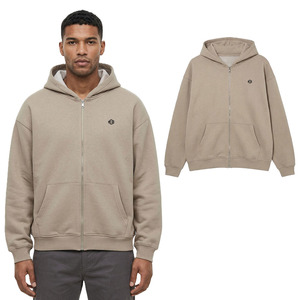 Sudaderas con capucha extragrandes con cremallera completa para hombre, de algodón polar beige, estilo urbano, con logo personalizado, lisas, de peso pesado, al por mayor - Product Image 1
